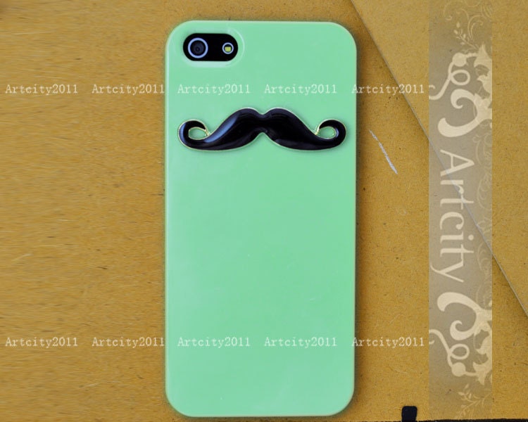 Black Mustache Light Green Iphone 5 Case, Iphone 5 case, Hard case, For Iphone 5