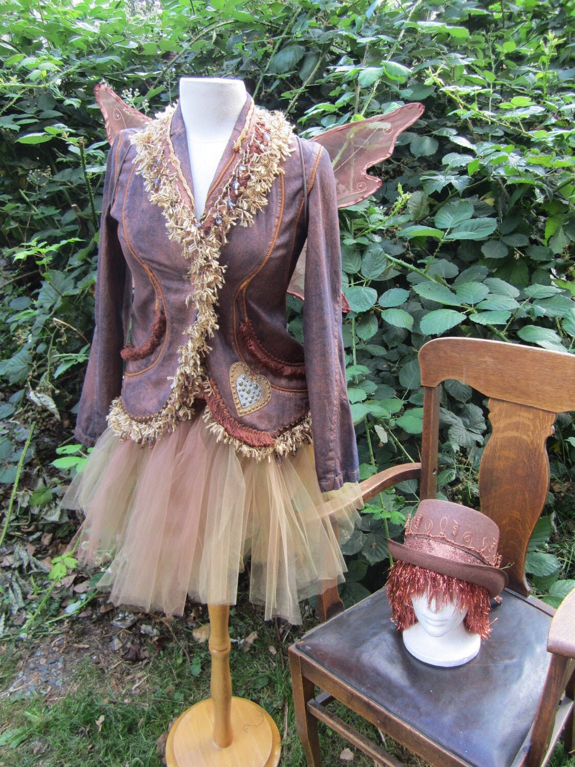 Upcycled Steampunk Clothing, Copper Fairy Costume, Victorian Pixie, Carnival, Circus, Autumn Fairy