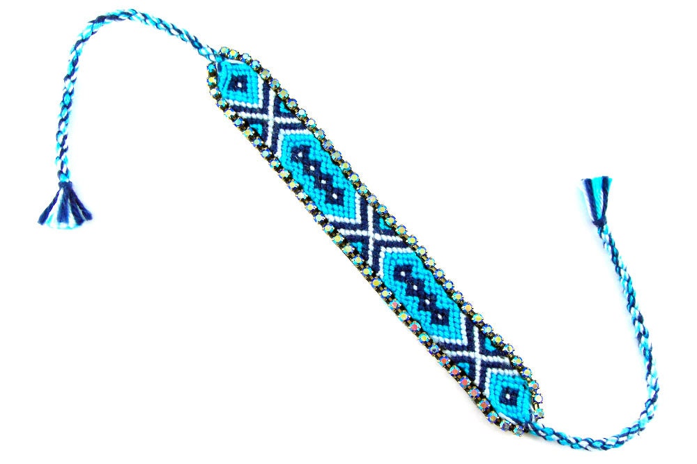 Crystal Friendship Bracelet - Designer Bracelet with Thread, Leather & Crystals