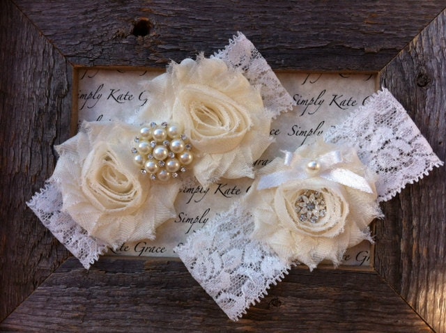 Wedding Garter- Vintage Wedding Bridal Garter and Toss Garter- Ivory and Pearl Rhinestone Garter-Toss Garter
