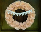 Newborn Wreath - Baby Felt Wreath - Baby Pink Wreath with Baby's Name on a Flag Bunting - 18 inch