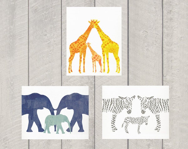 Animal Family Nursery Art Print - Set of 3 - 8x10
