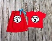 Custom boutique. Applique Dr.Seuss Thing 1 and Thing 2 red girls pillowcase dress and T shirt sibling set. By EverythingSorella