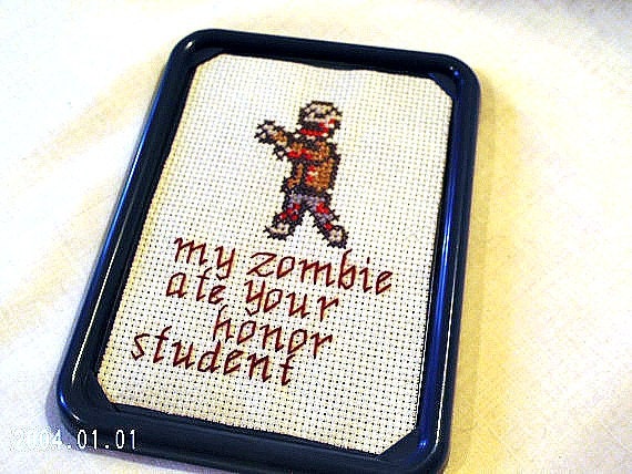 Zombie Cross Stitch Sampler Framed Cross Stitch Magnet