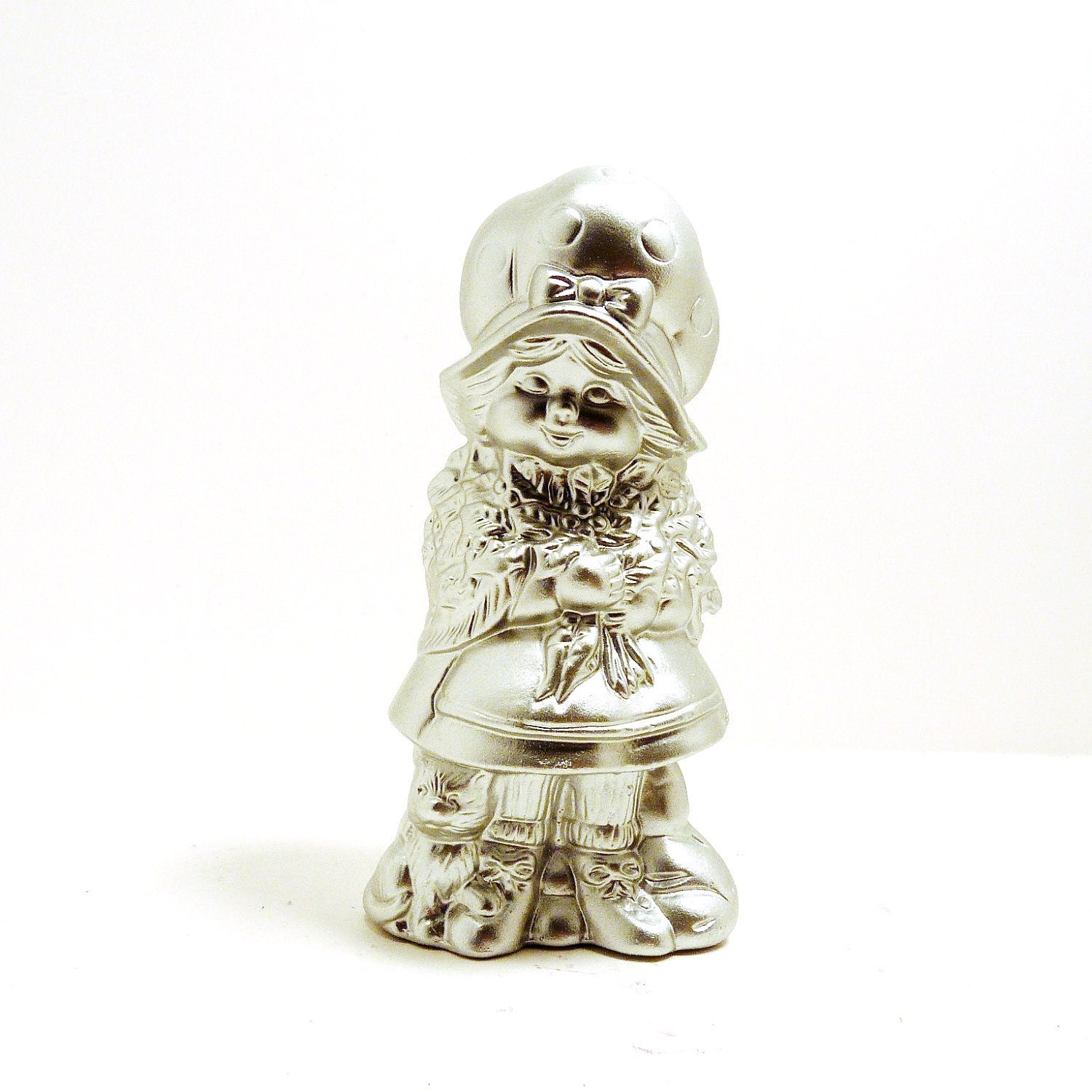 vintage figurine, strawberry shortcake, 80s, metallic silver, upcycled, home decor, kitsch collectibles, cartoons, retro, pop culture