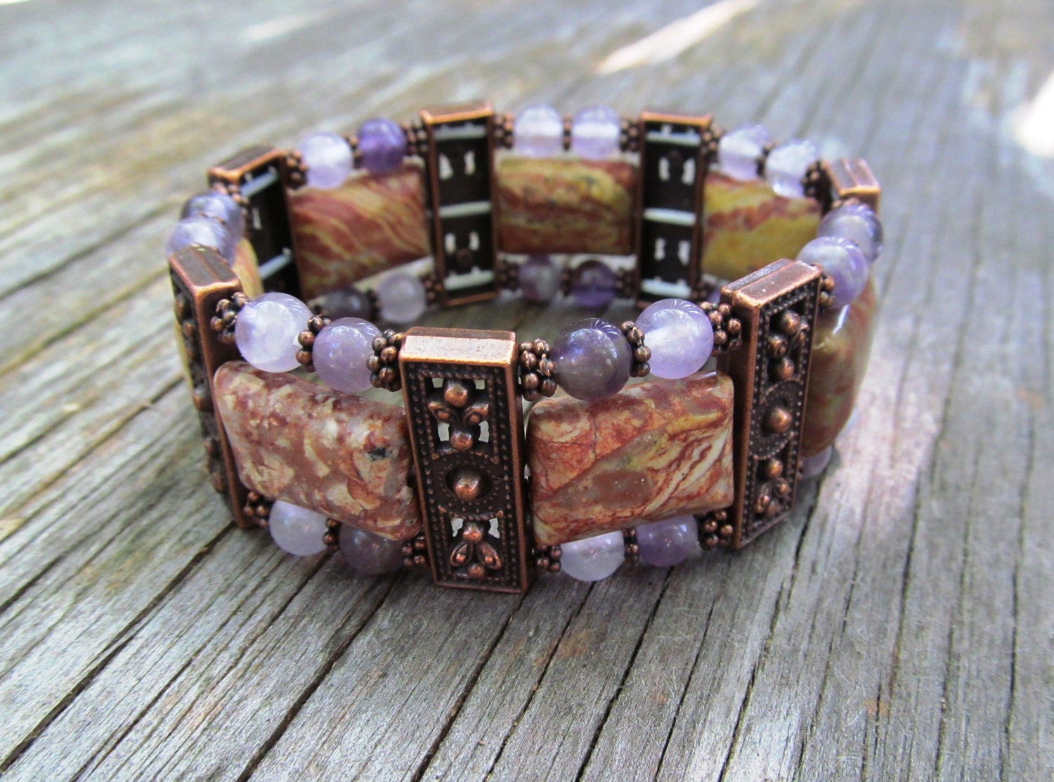 ENERGIZE Mind Body Spirit Reiki Healing Gemstone Bracelet Amethyst Rainbow Jasper