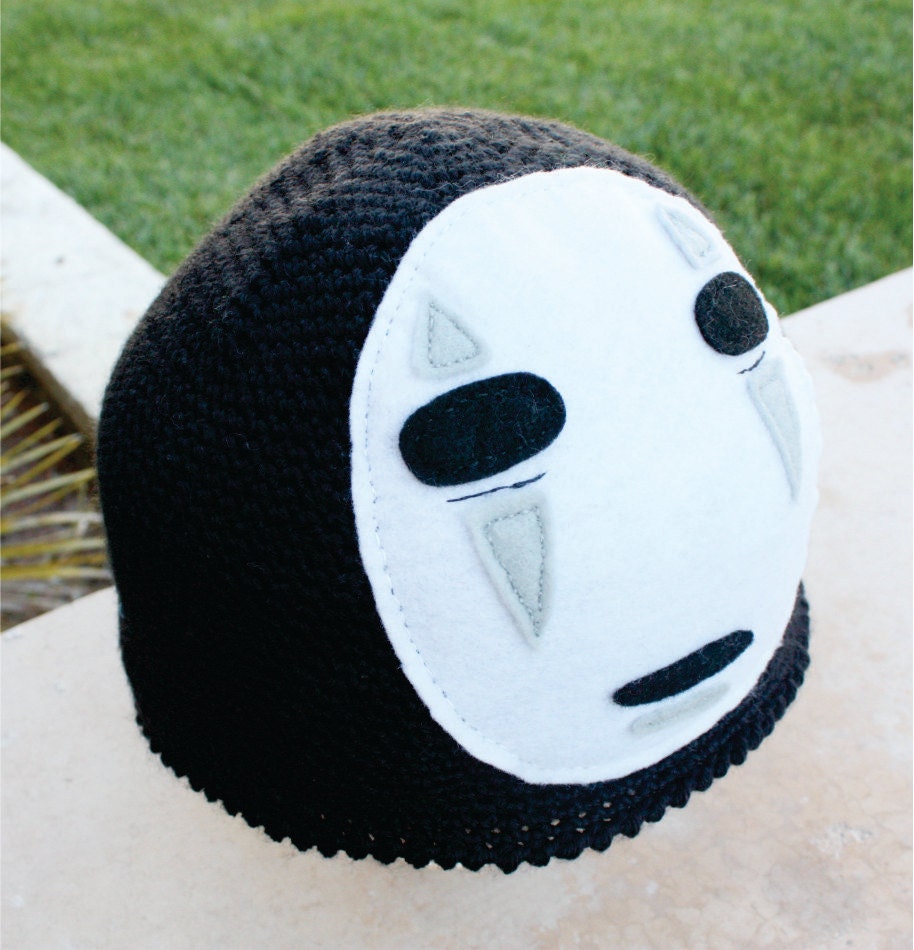 No Face Spirited Away Inspired Hat: Studio Ghibli -ish Japanese Anime Kawaii Handmade Crochet Beanie Hat