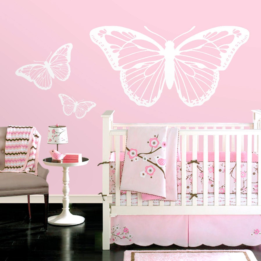 Butterflies Nursery Vinyl Wall Decals - Set of 3