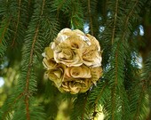 Large upcycled paper ornament- Vintage book page rosette ball, frilly, ruffly, shabby chic ornament
