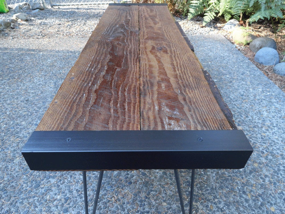 6 ft Industrial Bench from salvaged barnwood with hairpin legs