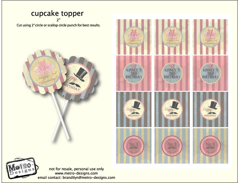 Mustache and Tutu Cupcake Toppers, Tags, Favors Digital File, Metro Events / Metro-Designs Il_570xn
