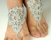 BAREFOOT SANDALS , Crochet Silk Silver, Chic Nude Summer Shoes,  Foot Jewelry, Hippie Sandals Beach