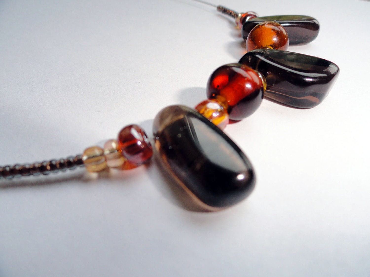 Tribal necklace - smoky quartz - fall colors necklace - illusion necklace - brown necklace - beaded necklace - brown tones necklace