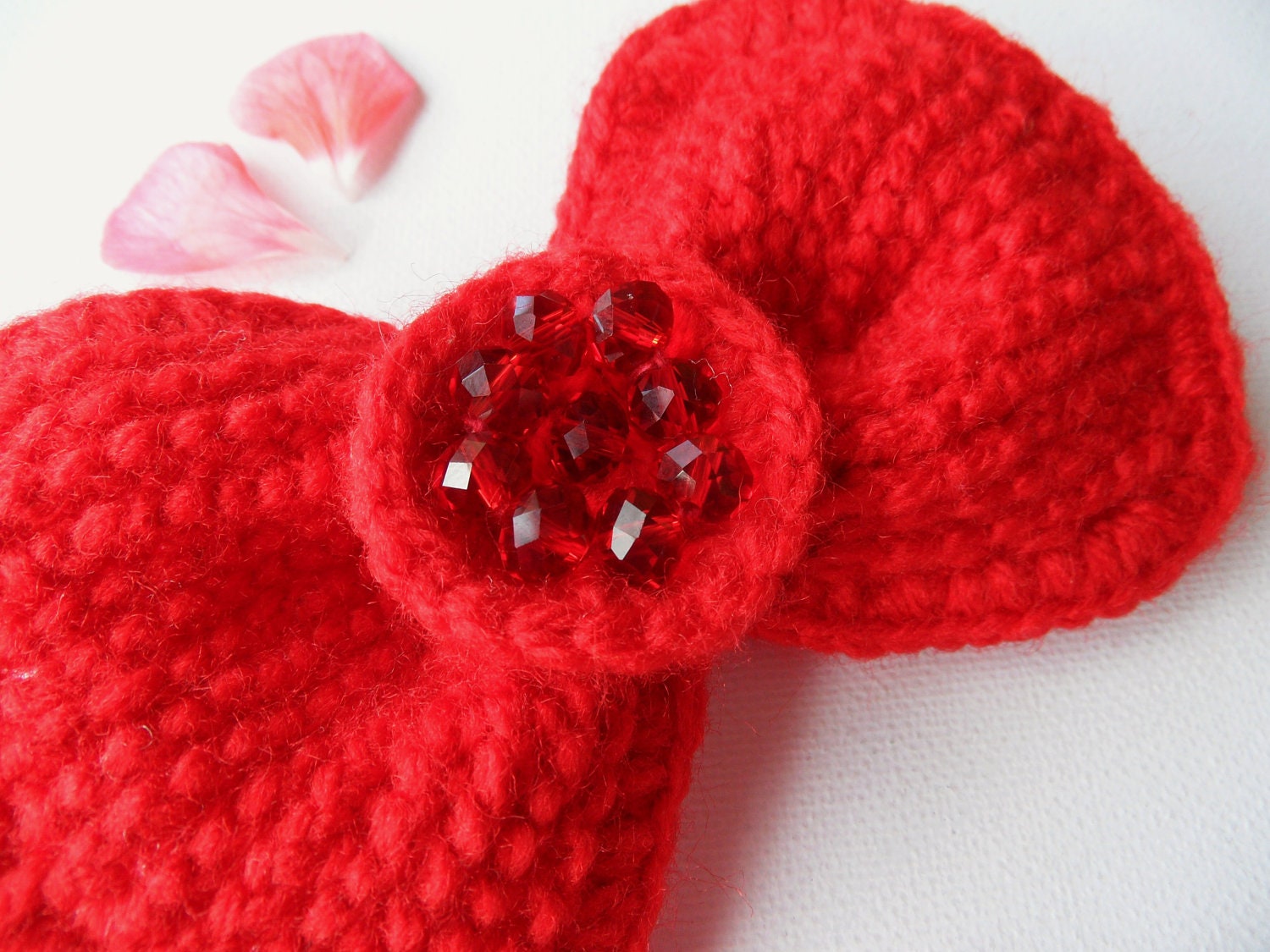 Crochet Red Bow - Brooch Pin Tie Hair Accessory
