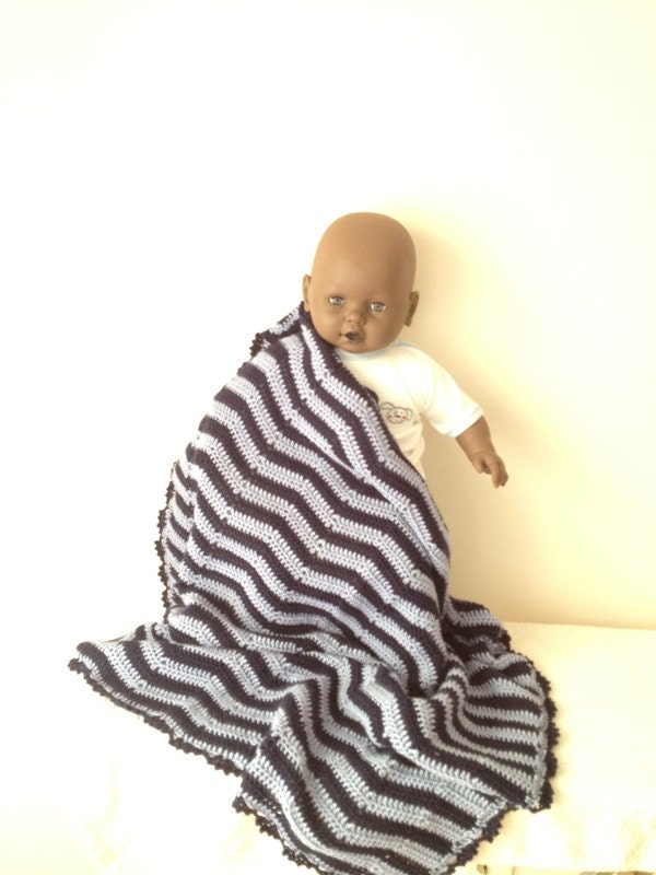 36" x 32" Crochet Baby Blanket,Bedspread, Afghan,stroller / travel  size in Blue and soft blue