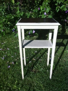 Light Celery Green Lightly Distressed Side Table with Mahogany Top