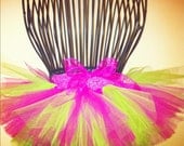 Hot Pink & Neon Green TuTu with Sparkly Pink Ribbon