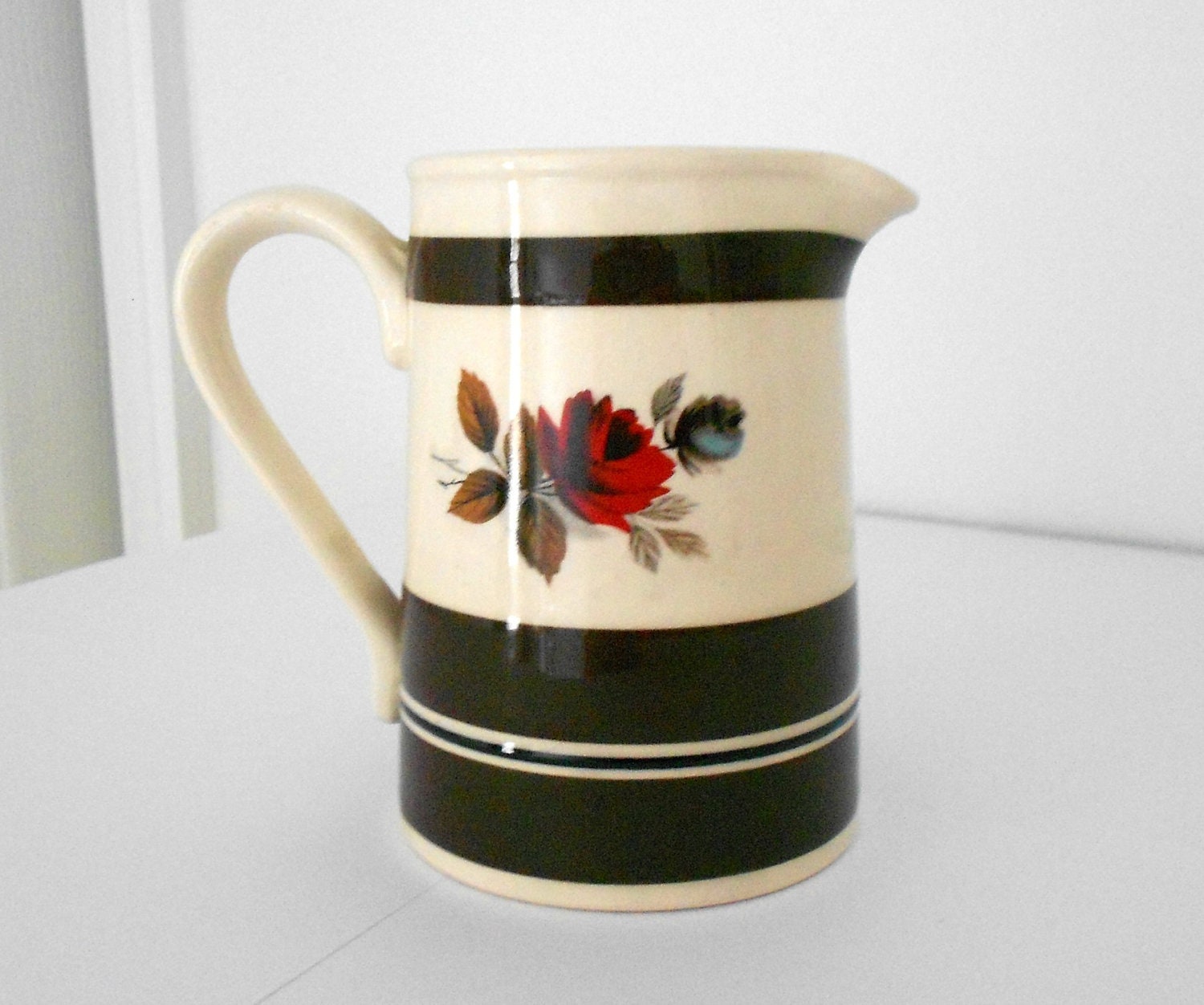 Vintage Brown Coffee Creamer Rose Pitcher Sadler Made in Staffordshire England