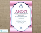 Nautical Invitation - Nautical Baby Shower Invitation - Anchor - Nautical Printable - Girl Baby Shower - Heart - Pink - Blue - Birthday