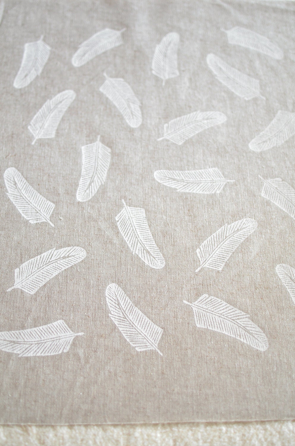 DOUBLE PANEL quill in alabaster on flax linen cotton handprinted fabric panel
