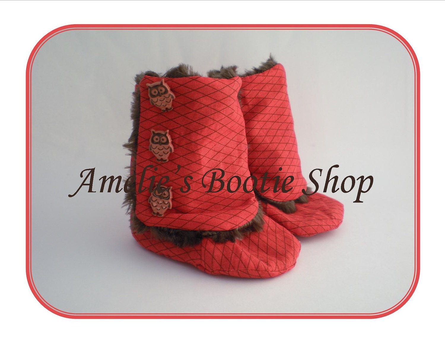 Soft Sole Fall Orange with Owls and Brown Fur Crib Shoes