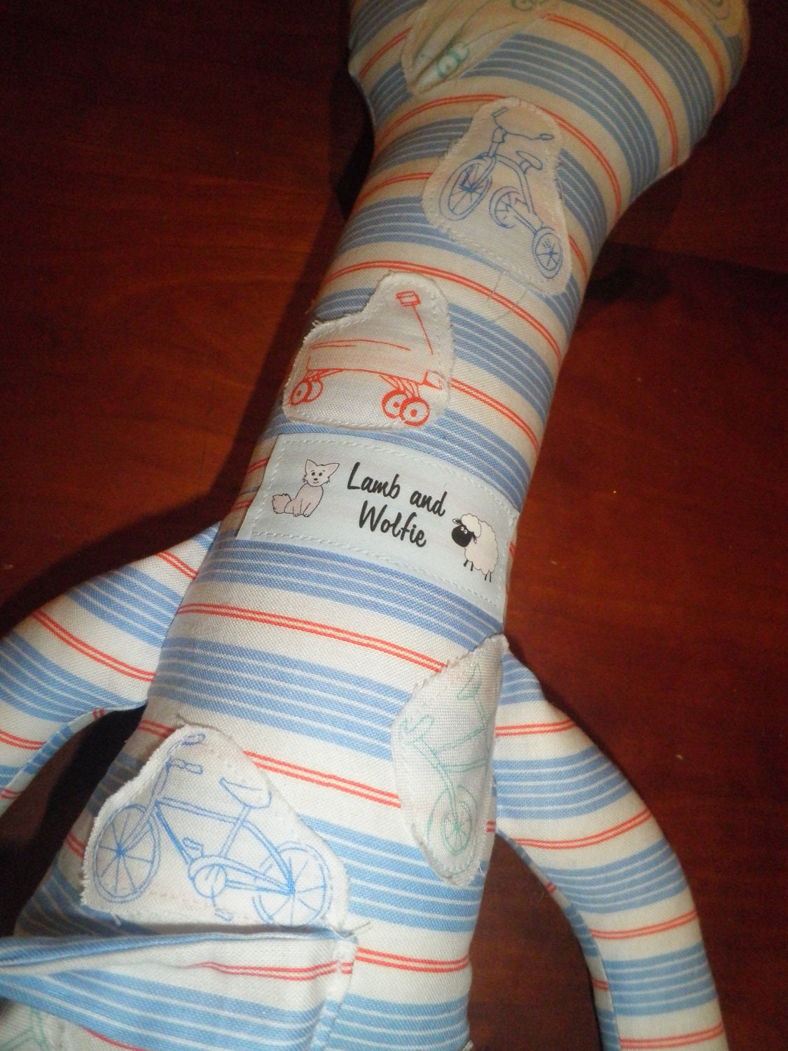 Giraffe stuffed toy, 22 inches tall, Michael Miller "children at play" fabric, Troy