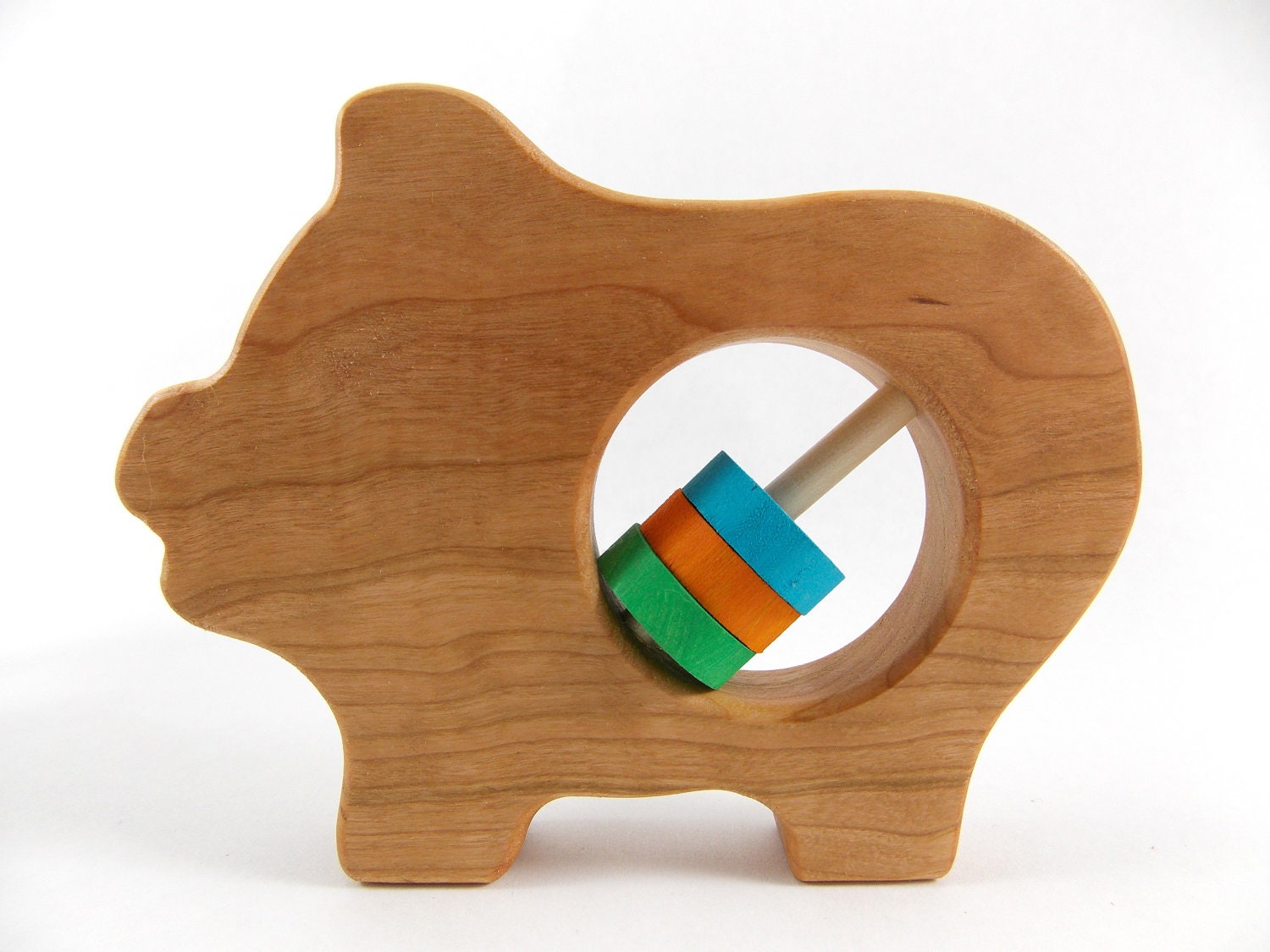 Organic Baby Toy Rattle, Little Piggy Wooden Baby Rattle, Natural Baby Toy, Makes a Fun Gift