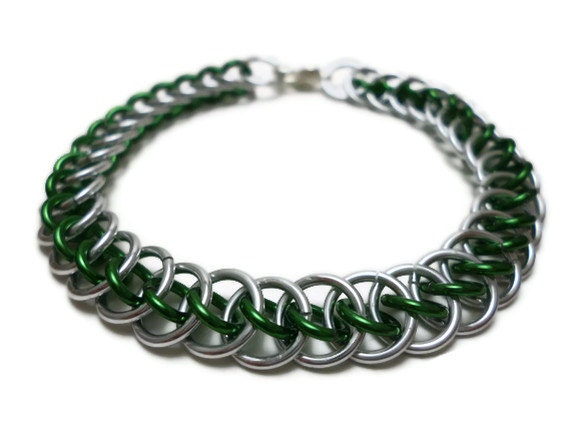 Green and Silver Chainmail Bracelet : Inspired by Slytherin House