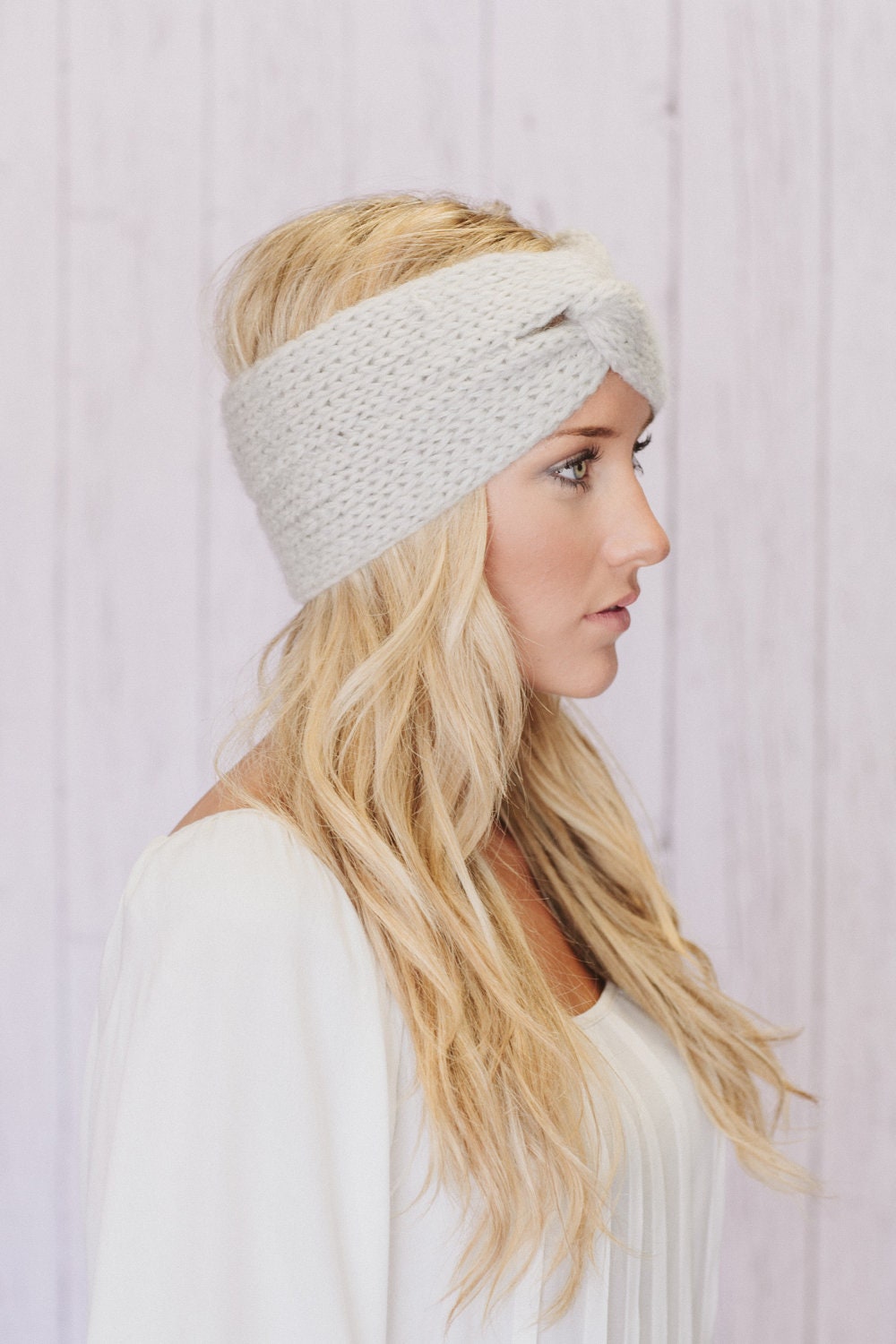 Gray Knitted Headband Ear Warmer Grey Twist Turband Style Cozy Pinterest Favorite Women's Knit ear Warmer