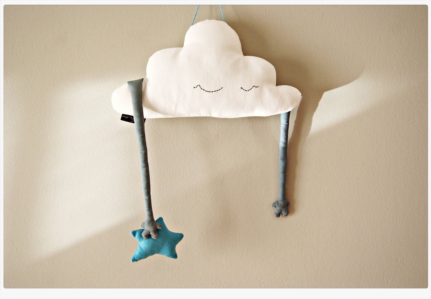 Kids Pillow Cloud shaped pillow stuffed Baby Mobile plush softie twinkle star stuffed cloud - white, blue. Nursery room decor 16'' (41cm)