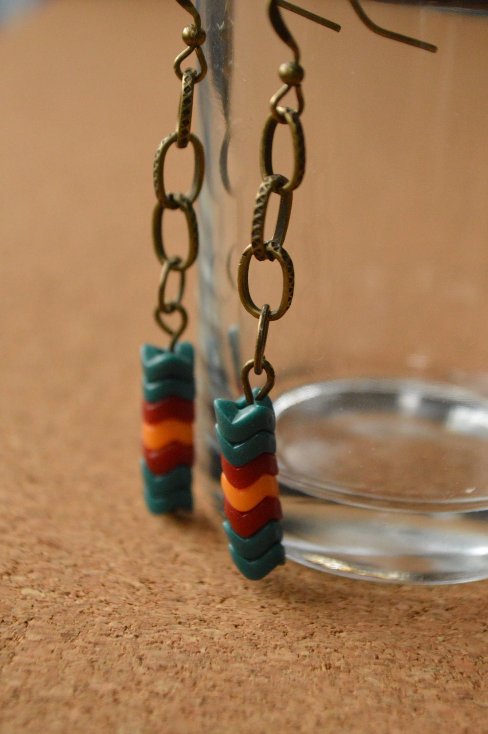 Vintage teal Czech snake bead earrings