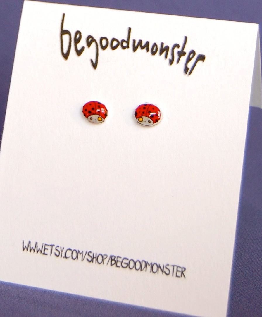 Red Ladybug Earrings  - Posts -  Little Bug Shrinky Dink - Shrink Plastic