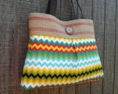 Multicolored  Chevron Handbag with Jute Webbing