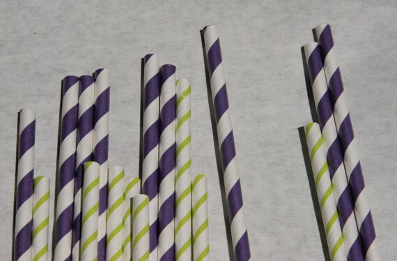 50 Purple and Bright Green Striped Paper Straws Il_570xn