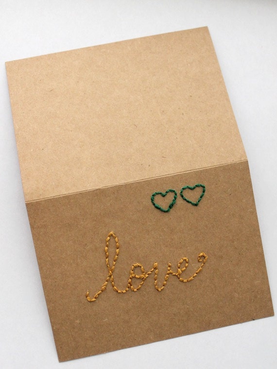 mustard and green hearts natural eco Blank Notecard (Kraft 4x6) "love"