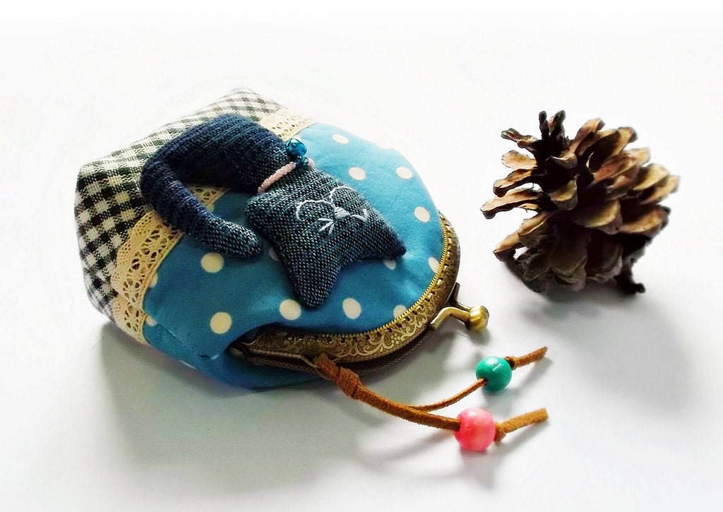 Coin purse, Cat purse, Metal frame purse, 10 cm frame purse, kitty coin purse