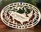 Swimming trout ornament Cut out wood decoration
