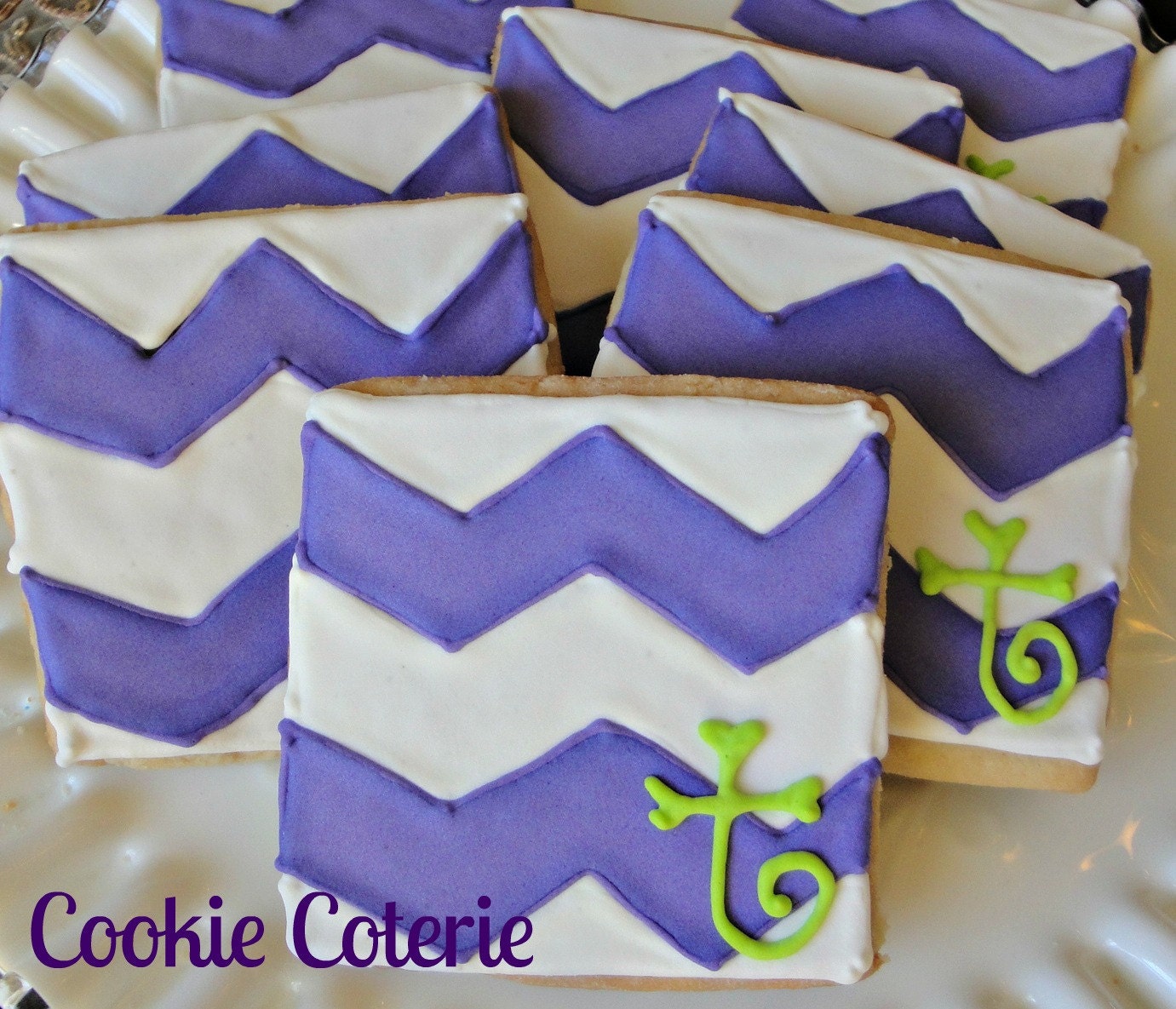 Chevron Cookies Decorated Sugar Cookies Birthday Party Baby Shower Cookie Favors One Dozen