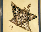 Star Ornament -- Zentangle Inspired Original 3.5" x 3.5" Tile with Blue 4" x 4" Matte Loose