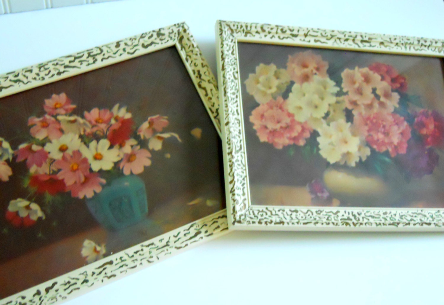 Floral Pictures /Shabby Chic Wall Hanging /Gold Swirl Frame / Set