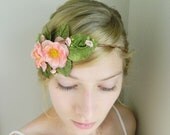 ON SALE Francesca Tiara - Pink Rose Hair Accessory - Woodland Flower Crown - Garden Wedding
