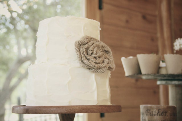 Burlap Roses - Rustic Wedding Decor (set of 3) - Confetti - Cake Decoration - Medium and Large