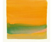 original watercolor painting, orange and green landforms