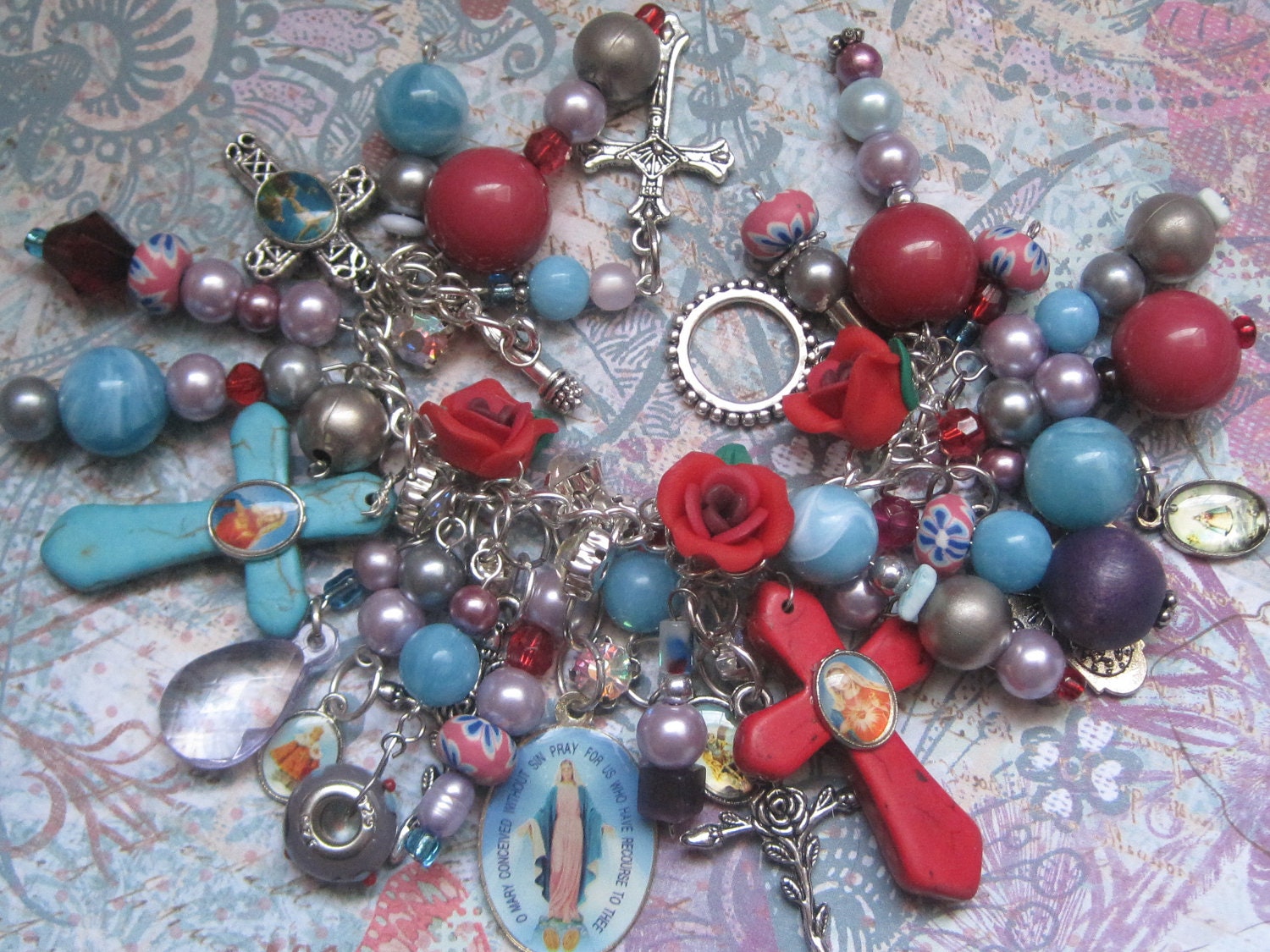 Blessed Mother Charm Bracelet Designed With Vintage Beads, SALE-Price Reduced 20.00.  Was 70.00, Now 50.00