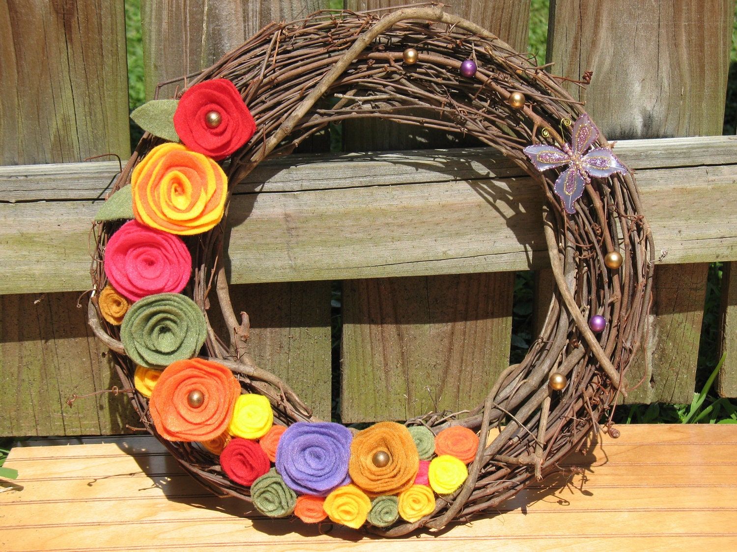 Butterfly Meadow -Door Decor- Summer Decor- Butterfly Wreath- Summer Decoration-14 inch Grapevine and Felt Flower  Wreath