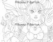 IMG006 INSTANT DOWNLOAD digital stamp digi big eye Fairy printable art coloring page fantasy by Ronne Barton