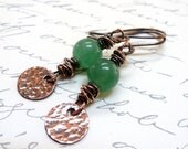 Green Aventurine Earrings / Copper Wire Wrapped / Smooth Semi Gemstones / Bohemian / Rustic / Earthy / SimplyJoli