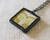 Honey Gold Harvest Wheat Necklace, Mid Century Modern Abstract Fall Autumn Jewelry, Vintage Wallpaper Pendant Necklace, Soldered Glass