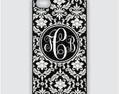 Monogram iPhone 5 Case -Beautiful Black Damask with  Monogram iPhone Case, iPhone 5 Case, Monogrammed iPhone Case  IPHONE 5