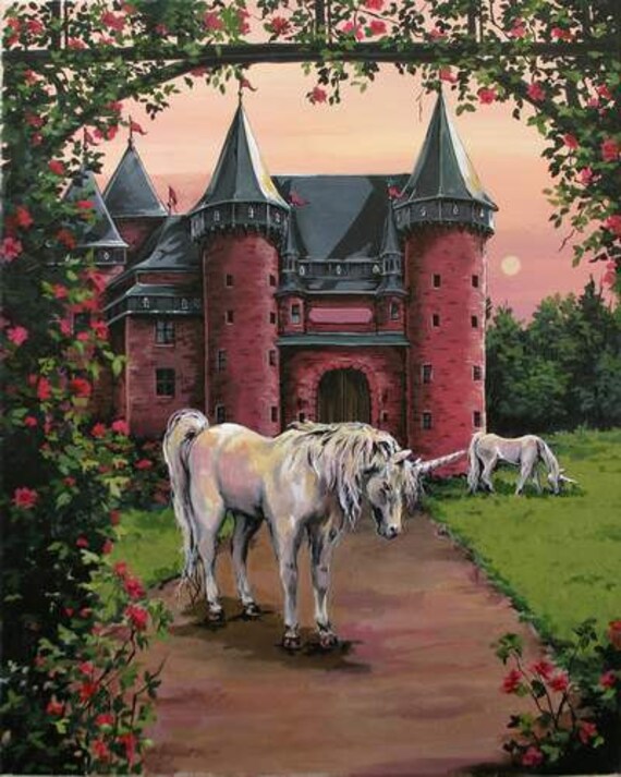 Unicorn Note cards, Princess art, 4 blank notecards with envelopes, greeting cards